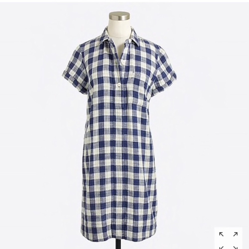 J Crew Blue gingham shirt dress sz M cotton